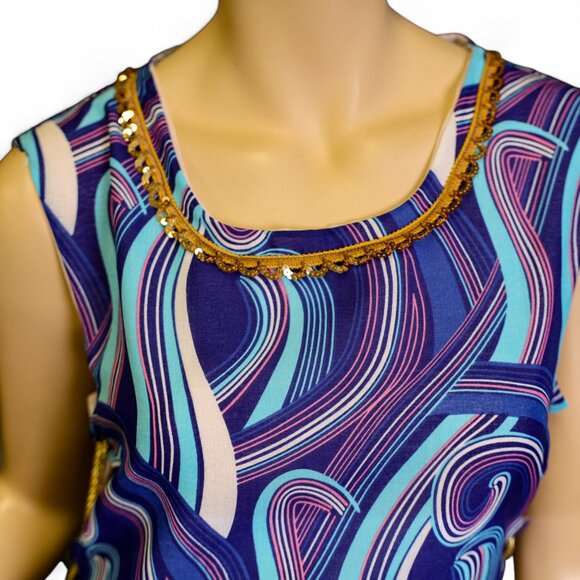 Vintage 70s Psychedelic Sleeveless Open-Side Maxi Dress - Picture 4 of 11